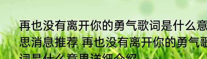 再也没有离开你的勇气歌词是什么意思消息推荐 再也没有离开你的勇气歌词是什么意思详细介绍