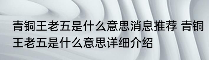 青铜王老五是什么意思消息推荐 青铜王老五是什么意思详细介绍