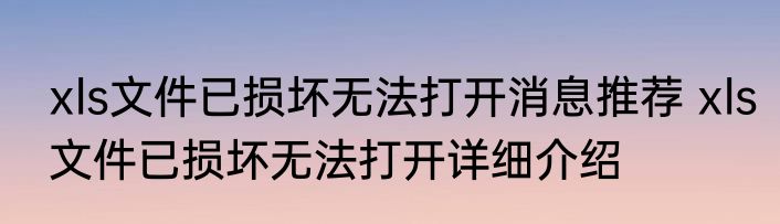 xls文件已损坏无法打开消息推荐 xls文件已损坏无法打开详细介绍