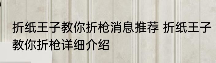 折纸王子教你折枪消息推荐 折纸王子教你折枪详细介绍