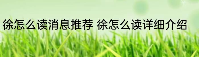 徐怎么读消息推荐 徐怎么读详细介绍