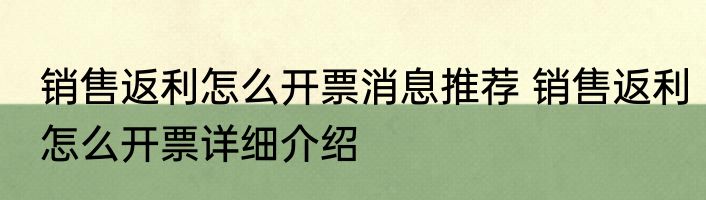销售返利怎么开票消息推荐 销售返利怎么开票详细介绍
