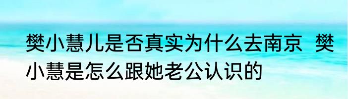 樊小慧儿是否真实为什么去南京  樊小慧是怎么跟她老公认识的