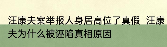 汪康夫案举报人身居高位了真假  汪康夫为什么被诬陷真相原因