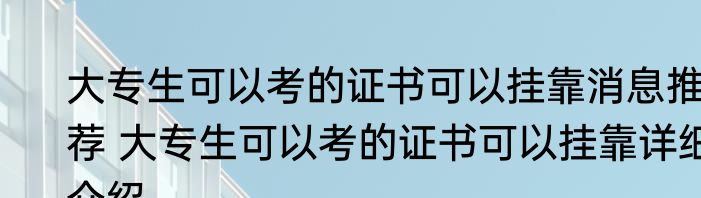 大专生可以考的证书可以挂靠消息推荐 大专生可以考的证书可以挂靠详细介绍