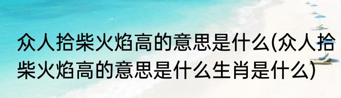 众人拾柴火焰高的意思是什么(众人拾柴火焰高的意思是什么生肖是什么)