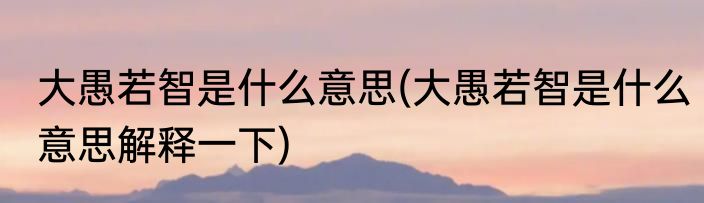 大愚若智是什么意思(大愚若智是什么意思解释一下)