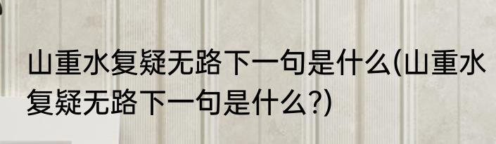 山重水复疑无路下一句是什么(山重水复疑无路下一句是什么?)