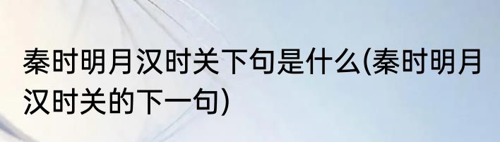 秦时明月汉时关下句是什么(秦时明月 汉时关的下一句)