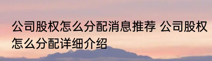 公司股权怎么分配消息推荐 公司股权怎么分配详细介绍
