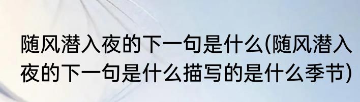 随风潜入夜的下一句是什么(随风潜入夜的下一句是什么描写的是什么季节)