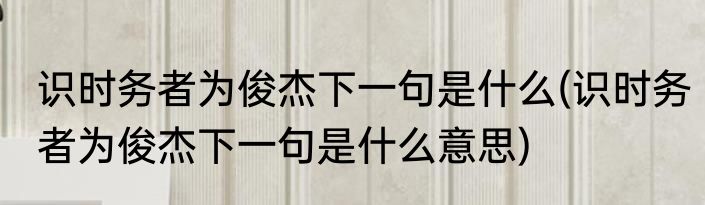 识时务者为俊杰下一句是什么(识时务者为俊杰下一句是什么意思)