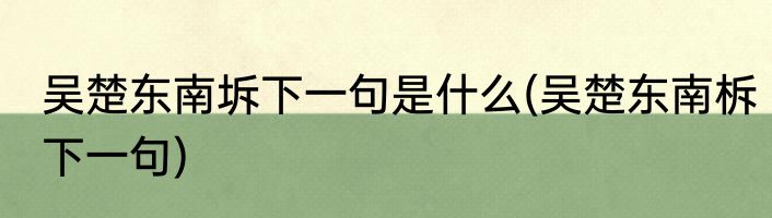 吴楚东南坼下一句是什么(吴楚东南柝下一句)