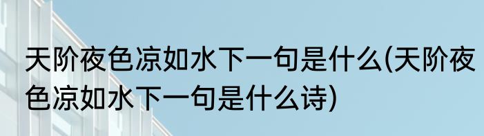 天阶夜色凉如水下一句是什么(天阶夜色凉如水下一句是什么诗)