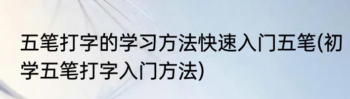 五笔打字的学习方法快速入门五笔(初学五笔打字入门方法)