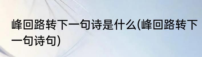 峰回路转下一句诗是什么(峰回路转下一句诗句)