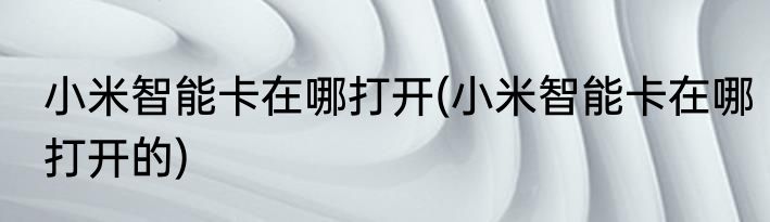 小米智能卡在哪打开(小米智能卡在哪打开的)