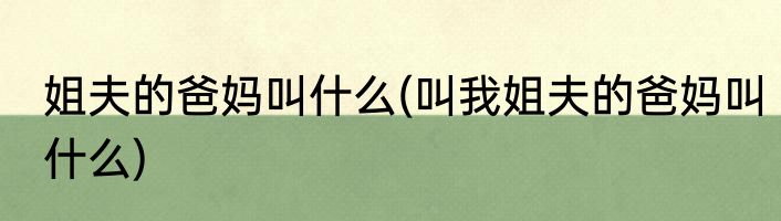姐夫的爸妈叫什么(叫我姐夫的爸妈叫什么)