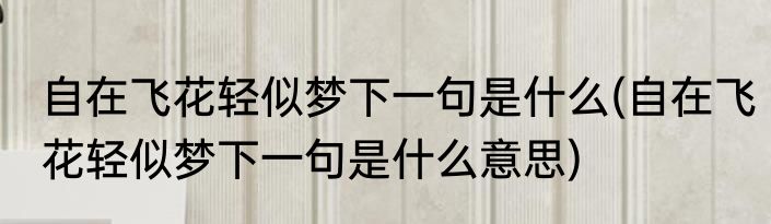 自在飞花轻似梦下一句是什么(自在飞花轻似梦下一句是什么意思)