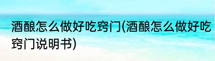 酒酿怎么做好吃窍门(酒酿怎么做好吃窍门说明书)