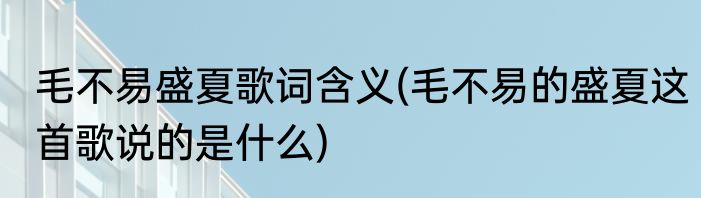 毛不易盛夏歌词含义(毛不易的盛夏这首歌说的是什么)