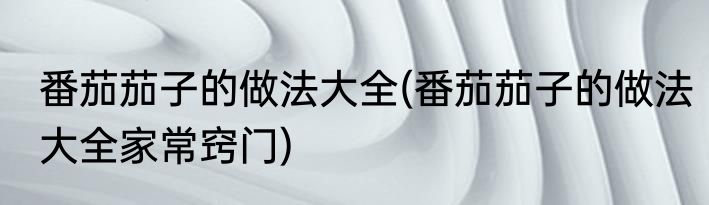 番茄茄子的做法大全(番茄茄子的做法大全家常窍门)