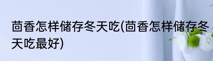 茴香怎样储存冬天吃(茴香怎样储存冬天吃最好)