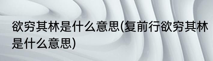 欲穷其林是什么意思(复前行欲穷其林是什么意思)