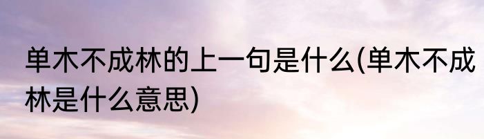 单木不成林的上一句是什么(单木不成林是什么意思)