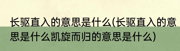 长驱直入的意思是什么(长驱直入的意思是什么凯旋而归的意思是什么)