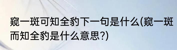 窥一斑可知全豹下一句是什么(窥一斑而知全豹是什么意思?)