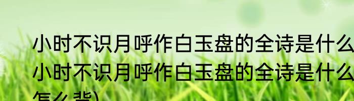 小时不识月呼作白玉盘的全诗是什么(小时不识月呼作白玉盘的全诗是什么怎么背)