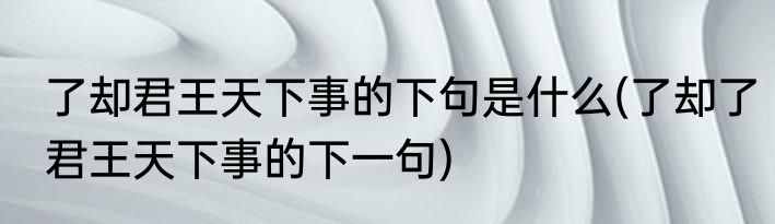 了却君王天下事的下句是什么(了却了君王天下事的下一句)