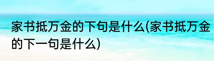 家书抵万金的下句是什么(家书抵万金的下一句是什么)