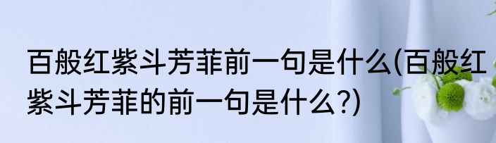 百般红紫斗芳菲前一句是什么(百般红紫斗芳菲的前一句是什么?)