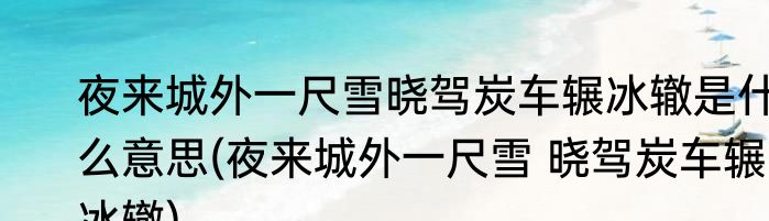 夜来城外一尺雪晓驾炭车辗冰辙是什么意思(夜来城外一尺雪 晓驾炭车辗冰辙)