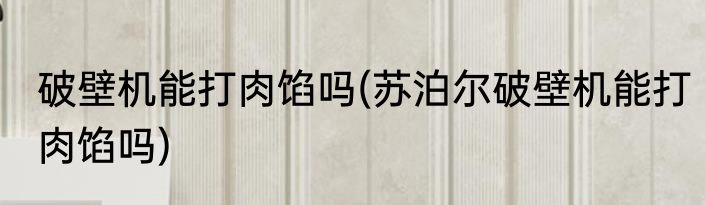 破壁机能打肉馅吗(苏泊尔破壁机能打肉馅吗)