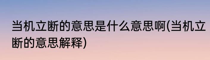 当机立断的意思是什么意思啊(当机立断的意思解释)