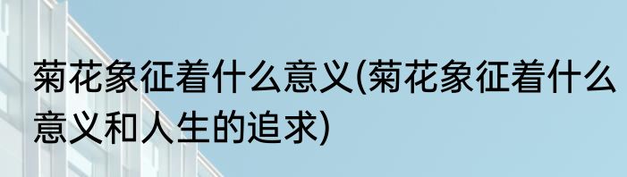 菊花象征着什么意义(菊花象征着什么意义和人生的追求)