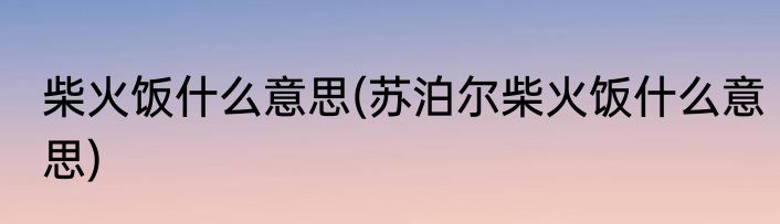 柴火饭什么意思(苏泊尔柴火饭什么意思)