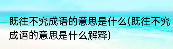 既往不究成语的意思是什么(既往不究成语的意思是什么解释)