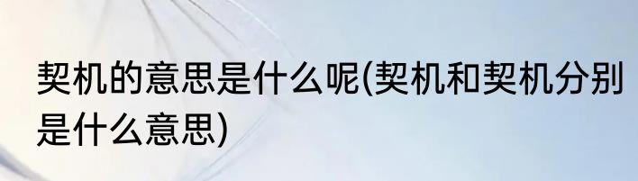 契机的意思是什么呢(契机和契机分别是什么意思)
