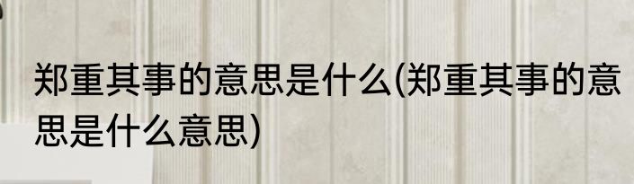 郑重其事的意思是什么(郑重其事的意思是什么意思)