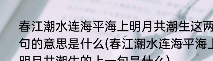 春江潮水连海平海上明月共潮生这两句的意思是什么(春江潮水连海平海上明月共潮生的上一句是什么)