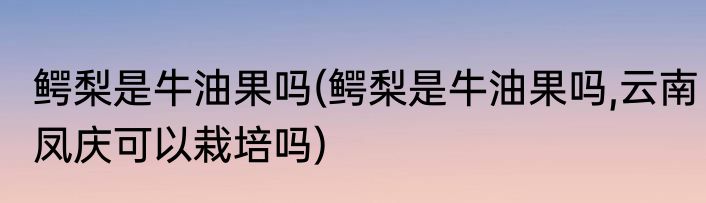 鳄梨是牛油果吗(鳄梨是牛油果吗,云南凤庆可以栽培吗)