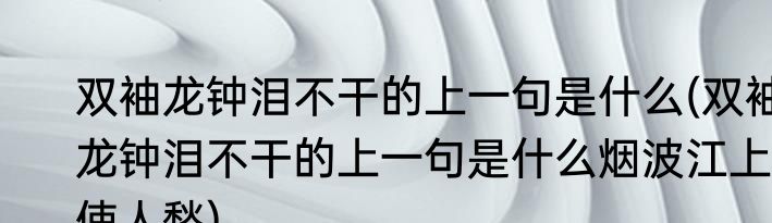 双袖龙钟泪不干的上一句是什么(双袖龙钟泪不干的上一句是什么烟波江上使人愁)