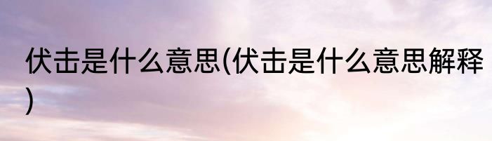 伏击是什么意思(伏击是什么意思解释)