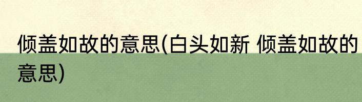 倾盖如故的意思(白头如新 倾盖如故的意思)