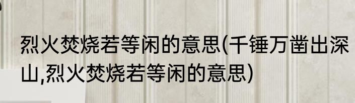 烈火焚烧若等闲的意思(千锤万凿出深山,烈火焚烧若等闲的意思)
