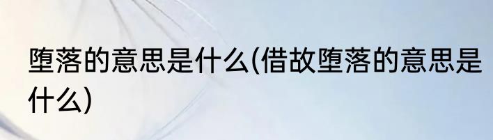 堕落的意思是什么(借故堕落的意思是什么)